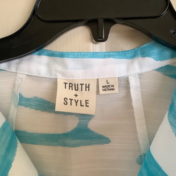 Truth + Style Woven Jacquard A-Line Jacket Topper White Aqua SZ L - Picture 8 of 16
